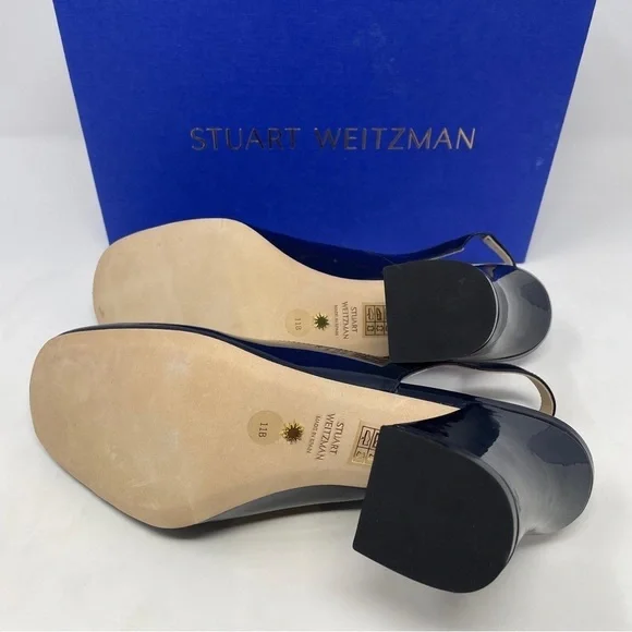 Stuart Weitzman Curveblock 85 Slingback Block Heel Pump in Patent Leather - NWT